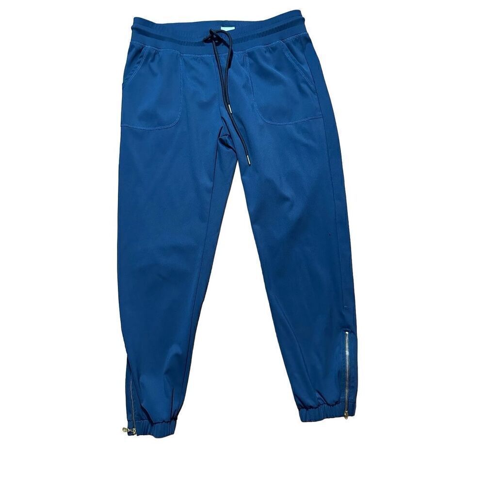 Zyia Active Ankle‎ Zip Jogger Pants Pull On Drawstring Navy Athleisure Women's S